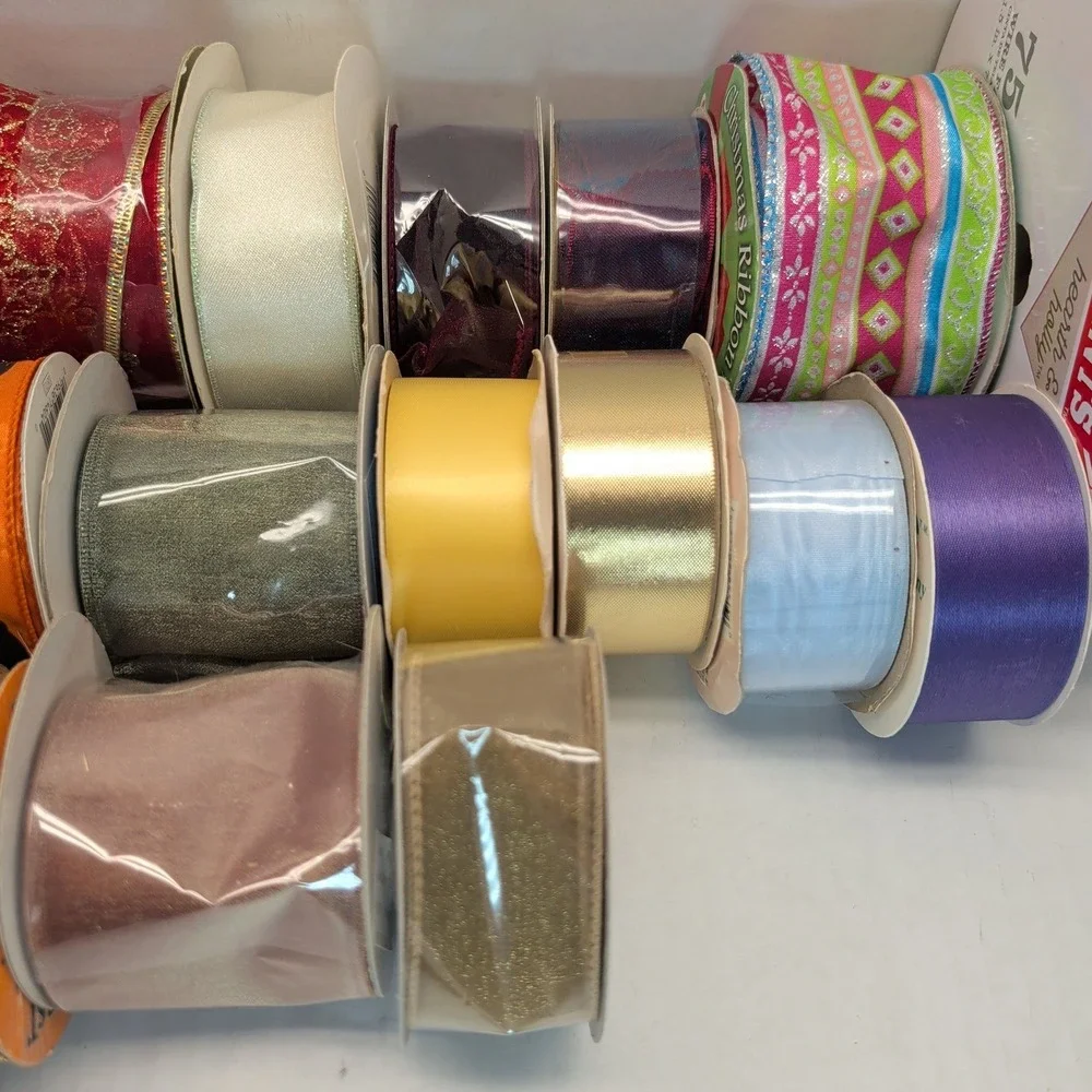 Mixed Lot Decorative Ribbon Spools Christmas Halloween Satin Wired Craft 18pc